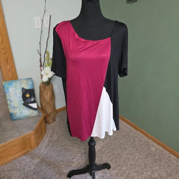 Ayifu Womens Shirts Casual Tee Shirts Short Sleeve Patchwork Color Block XL NWT - Picture 3 of 5